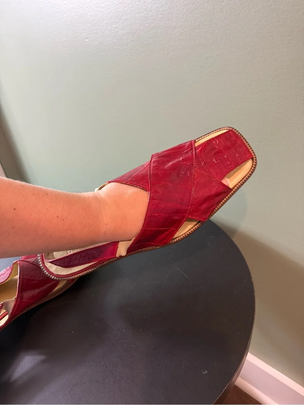Red Leather Cross-Strap mens Slide Sandals